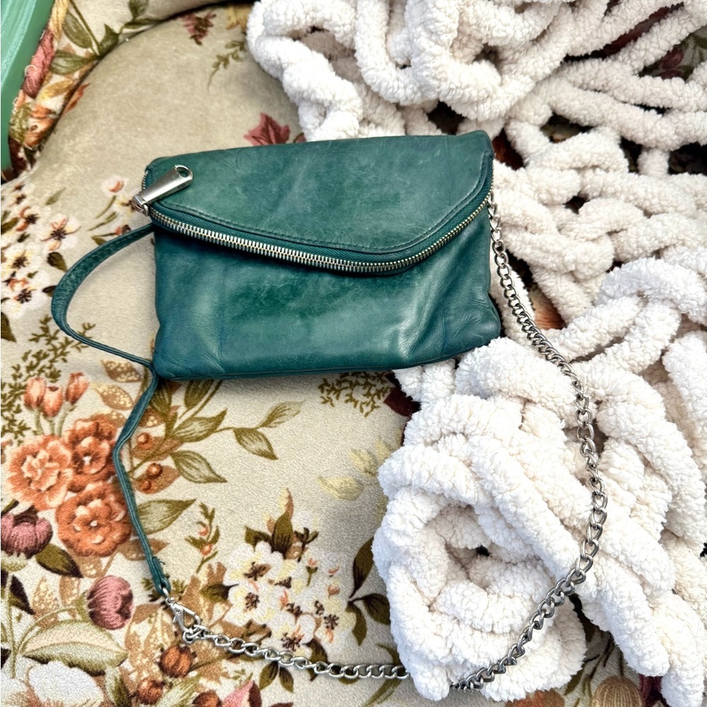 Hobo Forest Green Teal Leather Crossbody Bag Small Chain Strap